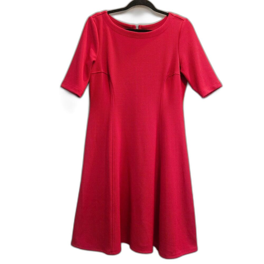 Julian Taylor NY Red Knee Lgth Dress Sz 8 Black Back Zipper Accents Work Office